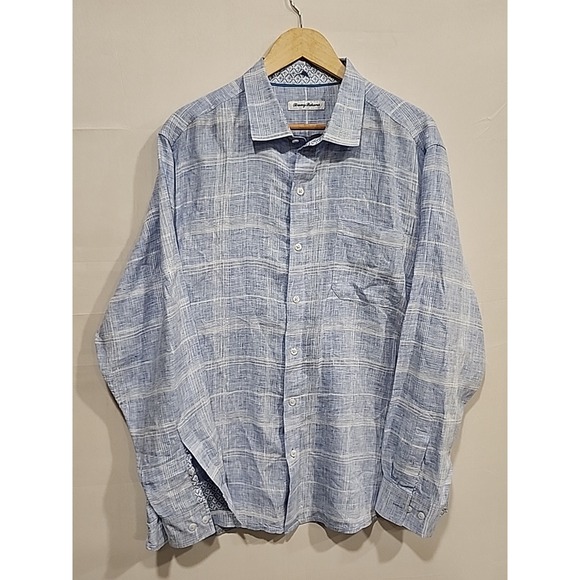 Tommy Bahama Other - Tommy Bahama Shirt Mens XL‎ Long-sleeve 100% Linen Blue/White, Button-up Pocket